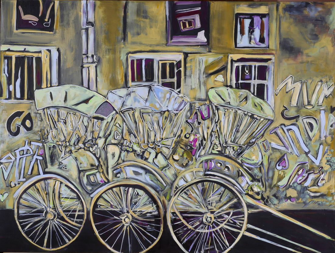 THREE RICKSHAWS - 36" x 48" - Acrylic on Canvas